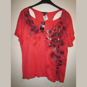 Coral Red Lightweight Rayon Dolman Top, Racer Back FANG M/L - New with Tags
